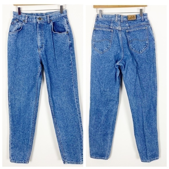 VINTAGE 80s LEE Acid Wash High Waisted Straight Tapered Mom Jeans Size 11 Retro - Picture 1 of 10